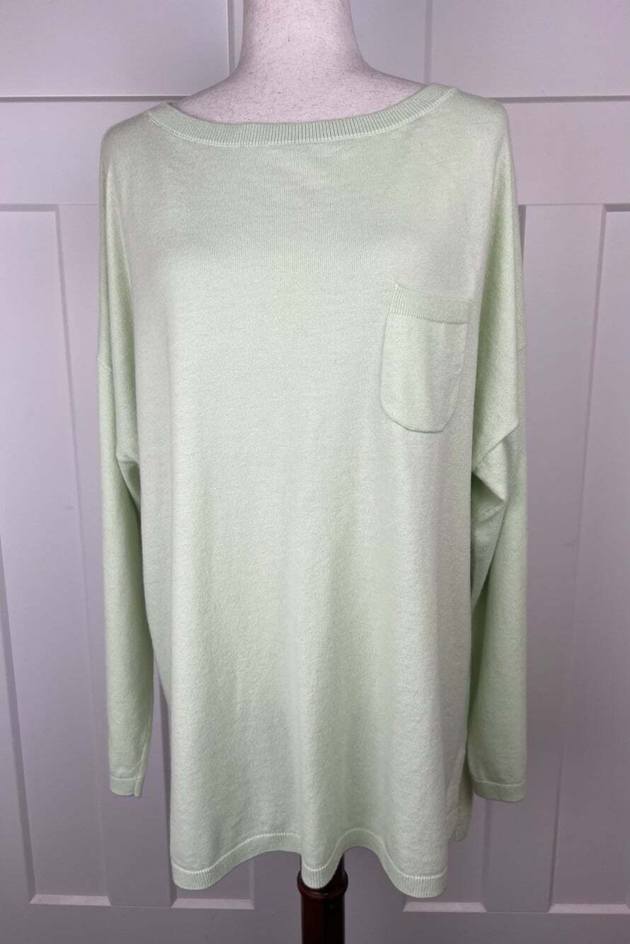 Talbots 3X Pistachio Green Lambswool Blend Oversized Pullover Sweater Pocket
